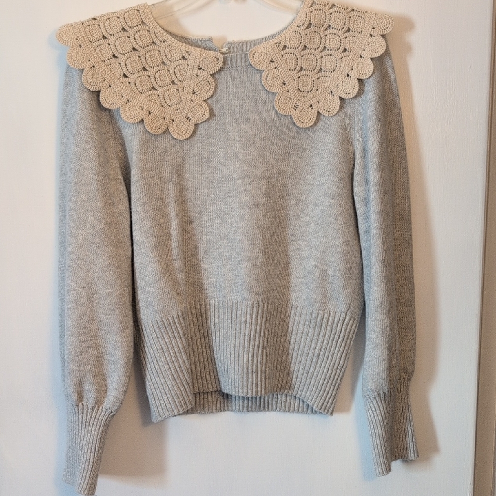 Elegant Crochet Collar Cottage Core Sweater
